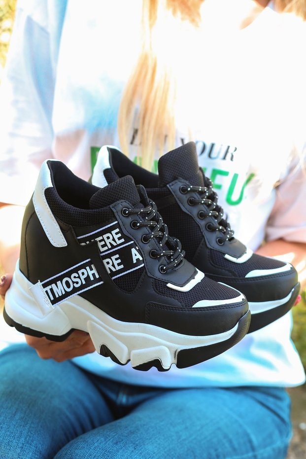 Frm 6000 Hidden Heel Black White Sole Sports Shoes