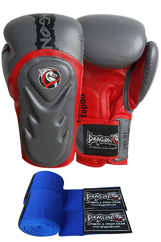 Grey Tepito Boxing Gloves and Blue Bandage. Set of 2, Part 2, 30341, Faux Leather.