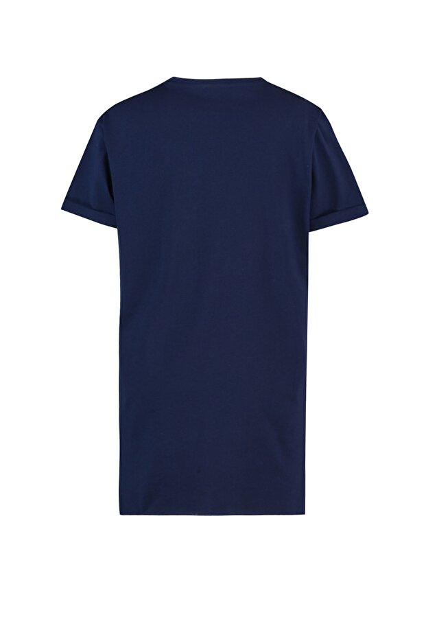Lacivert-Beyaz 2'li Paket Yırtmaç Detaylı Bisiklet Yaka Basic Örme T-Shirt TCTSS21UK0009 - 16