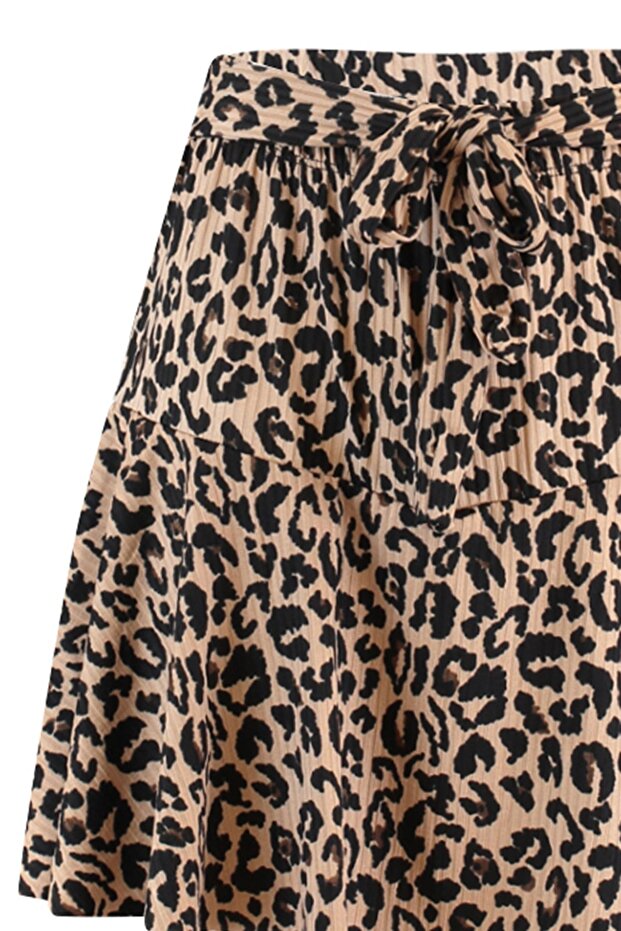 Camel Leopar Desenli Etek Görünümlü Yüksek Bel Mini Örme Şort TWOSS21SR0621 - 8