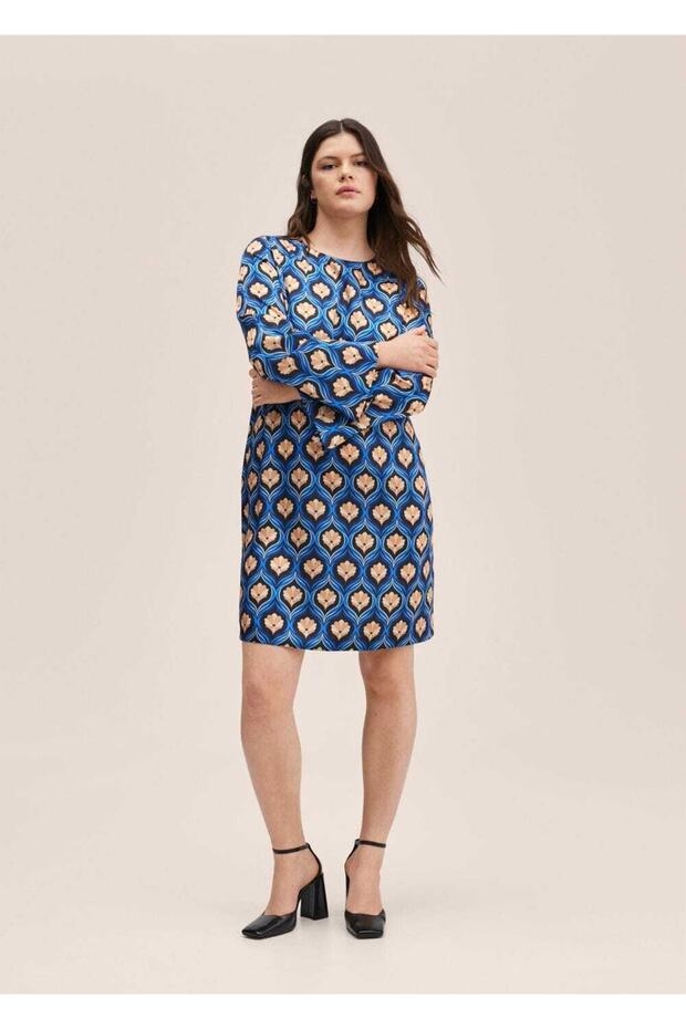 Desenli Retro Elbise - 6