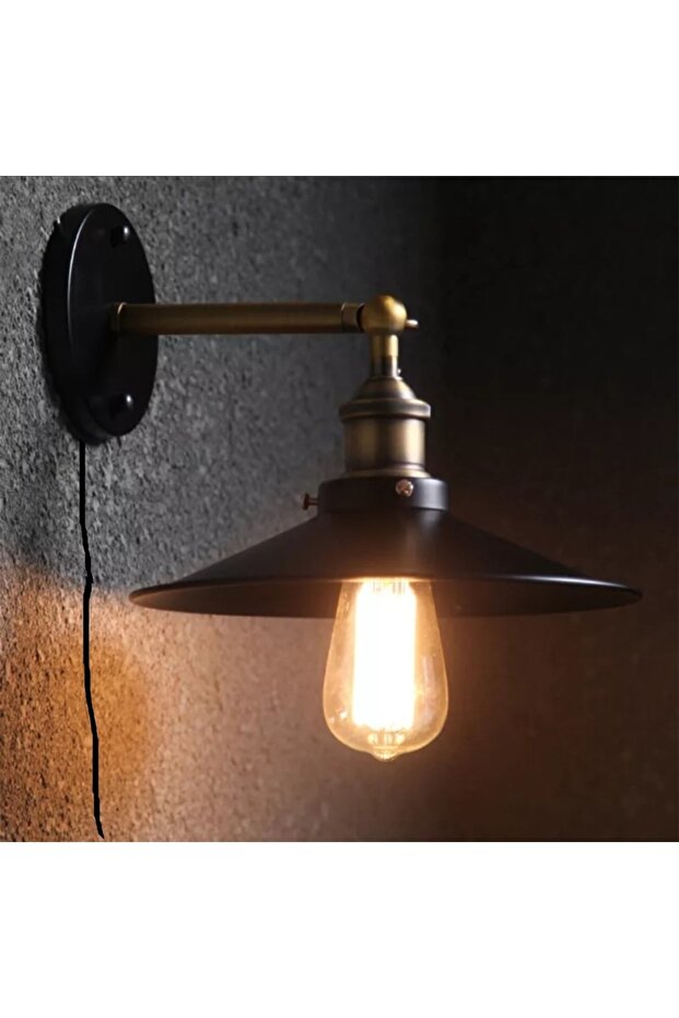 Vinage Kablolu Anahtarlı Fişil Yatak Başı Duvar Aplik Gece Lambası Okuma Lambası - 1