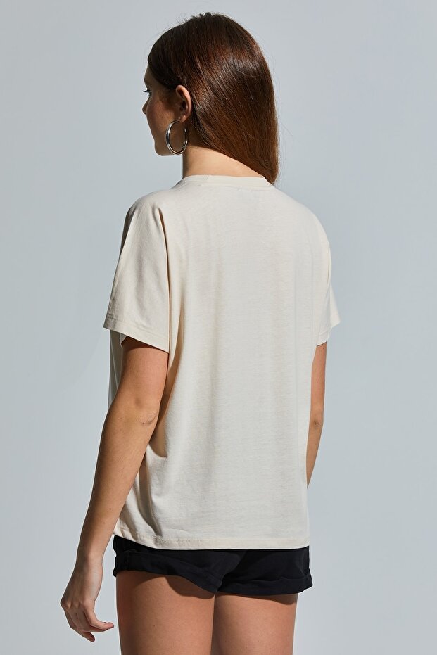 Γυναικείο μπλουζάκι Stone Crew Neck Basic Oversize - 5