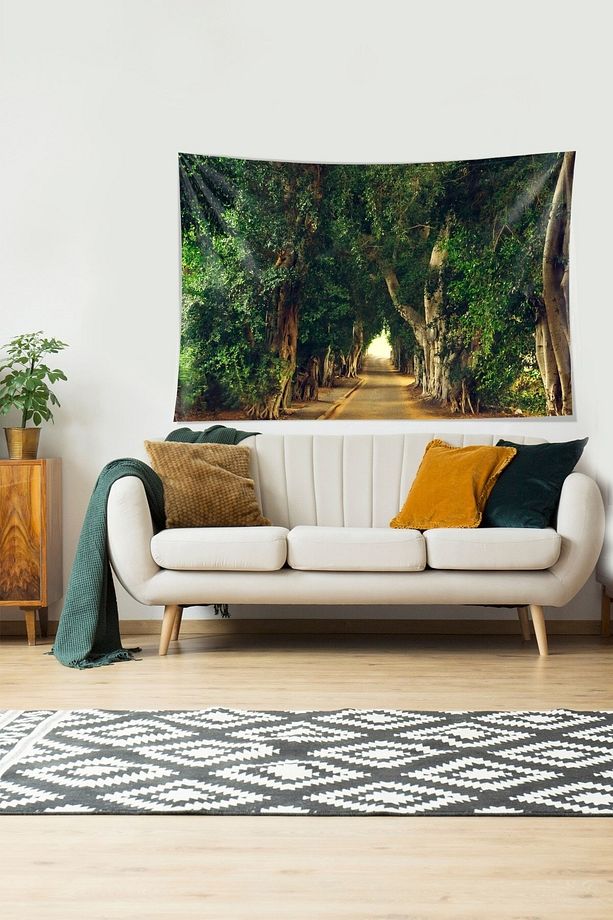 Ormanlı Yol Aşıklar Yolu Leke Tutmaz Kadife Dokulu Kumaş Duvar Örtüsü Duvar Halısı Tapestry - 2