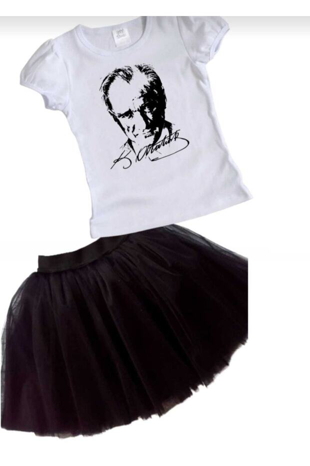 Girl's 23 April 29 October Performance Outfit T-Shirt Ataturk Printed-tutu Skirt