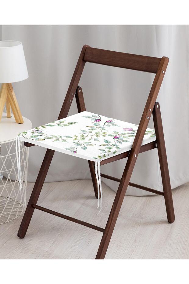 Gül Ve Tomurcuk Motifli Dijital Baskılı Modern Fermuarlı Sandalye Minderi - 4