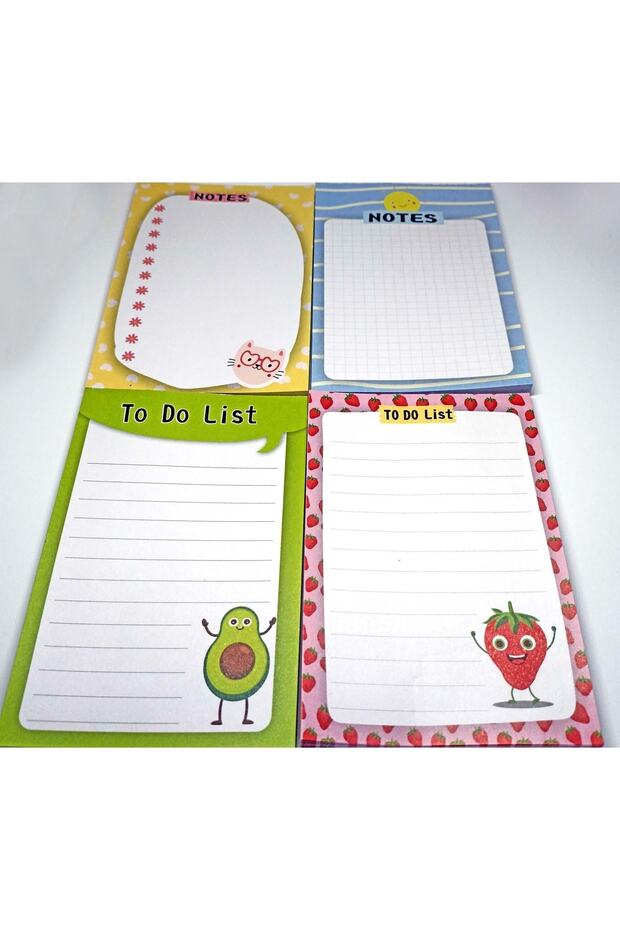 Notepad - Memo Pad Set of 4 (Sun, Cat, Strawberry and Avocado Themed Notes To Do List) (10-14 Cm) - 4