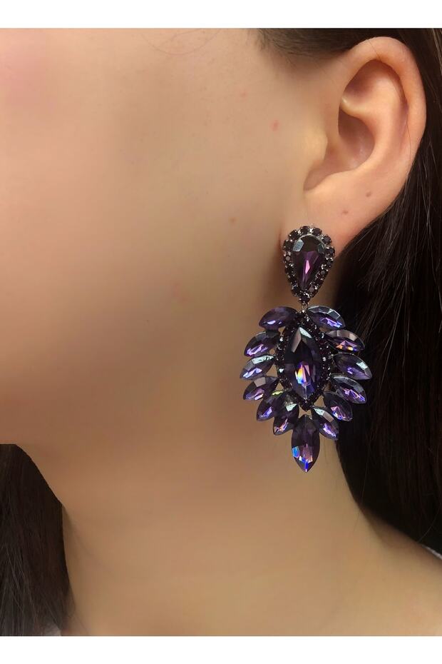 Women's Purple Color Crystal Stone Hanging Evening Dress Earrings