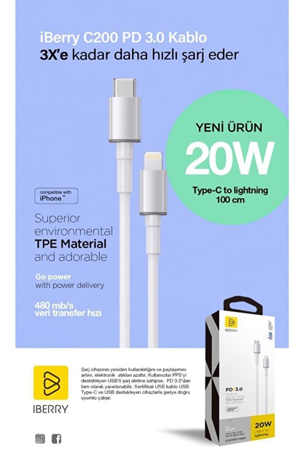 20w Pd 3.0 Mah Type-c To Lightning Şarj Kablosu - 2