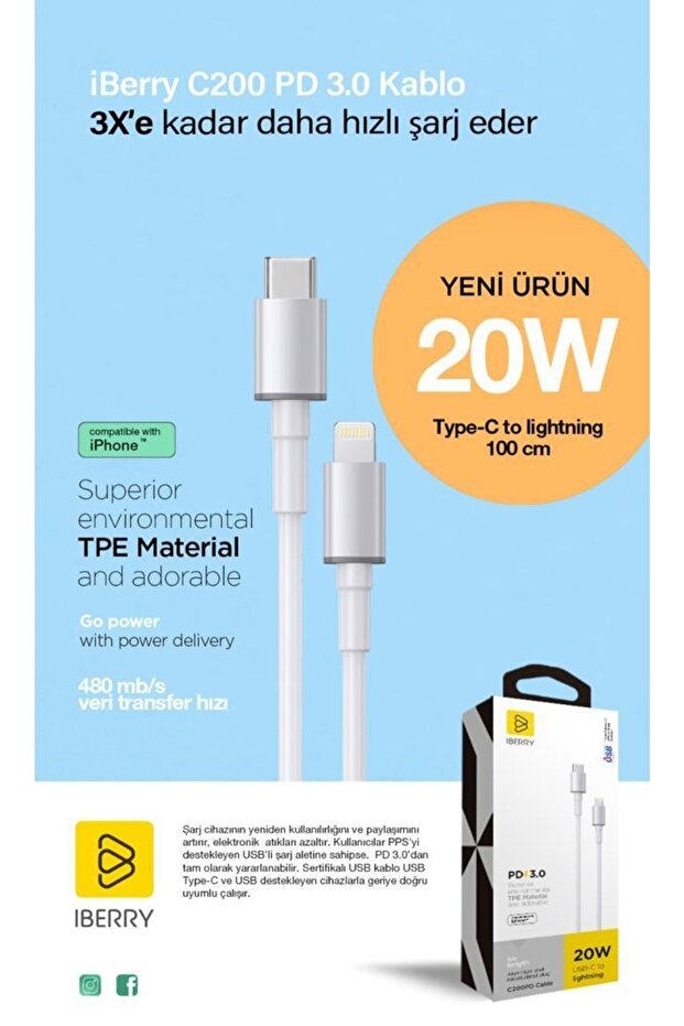 20w Pd 3.0 Mah Type-c To Lightning Şarj Kablosu - 3