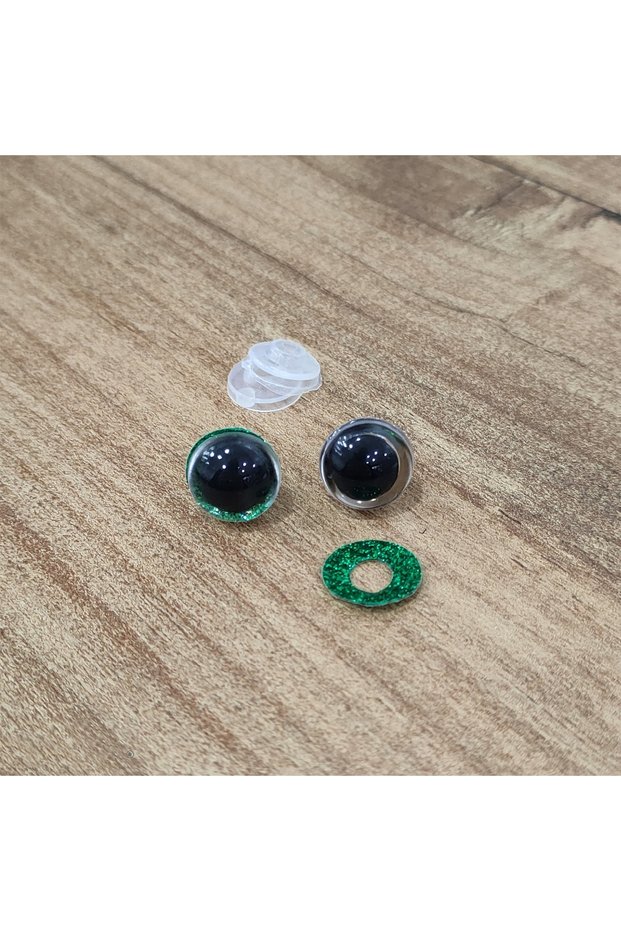 Amigurumi 12 Mm Screw Colorful Glitter Eye - Green - 10 Pieces (5 Pairs) Locked Eye