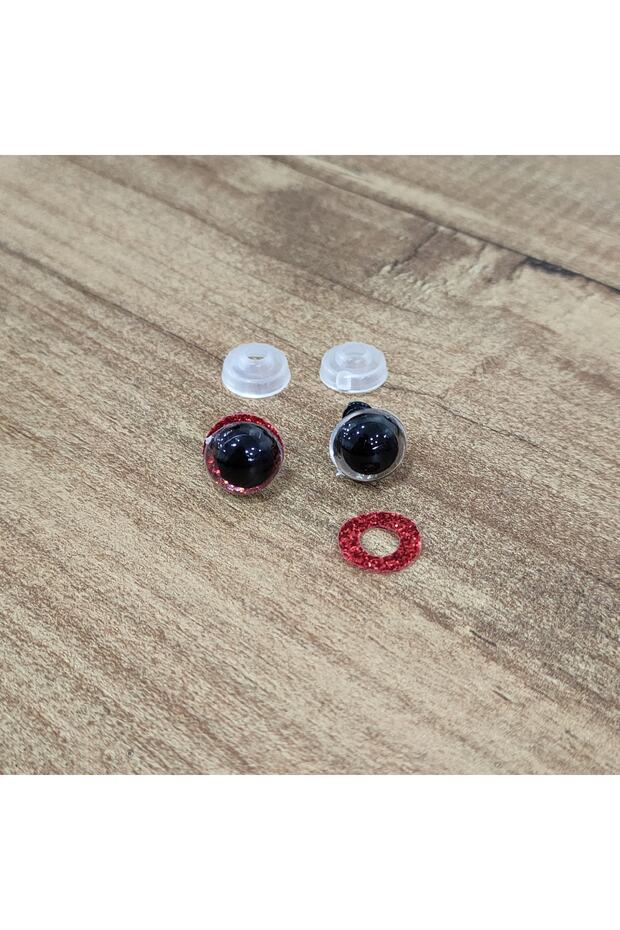 Amigurumi 10 Mm Screw Colorful Glitter Eye - Red - 10 Pieces (5 Pairs) Locked Eye