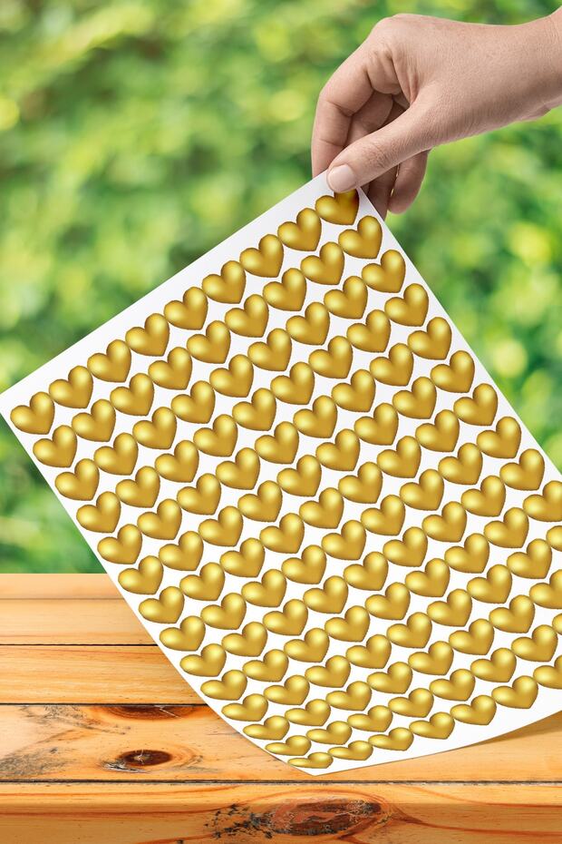 220 Adet 2 cm Yapışkanlı Kalp Şekilli Gold Altın Sticker Etiket Paketleme Parti - 1