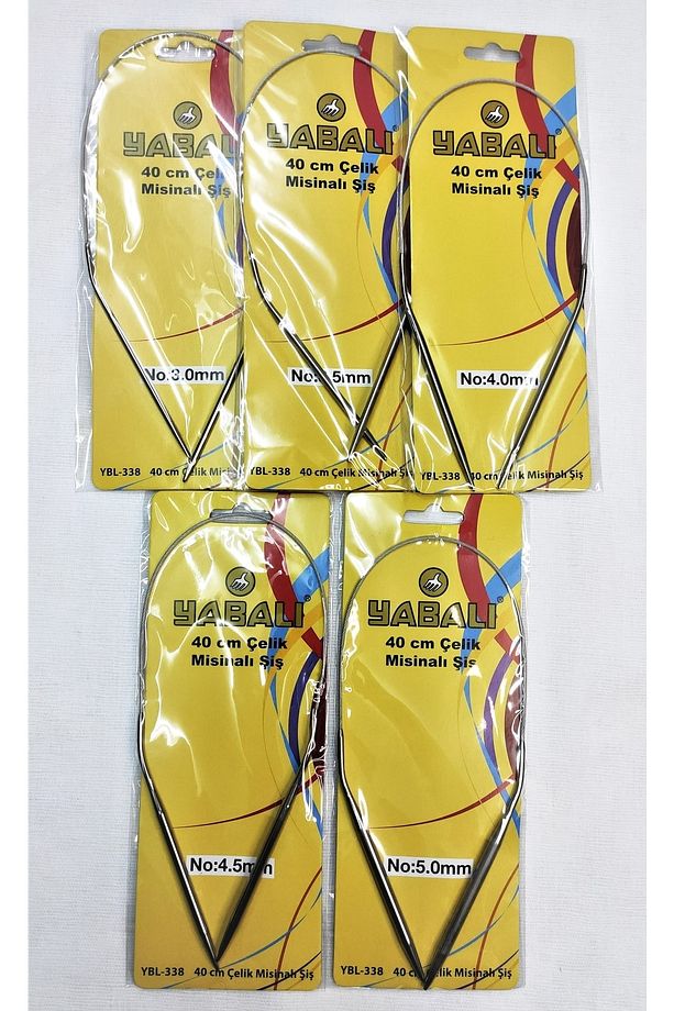 Yabalı Uçtan Uca 40 Cm(MİSİNASI 20CM) Çelik Misinalı 5 Li 3-3,5-4-4,5-5 Titanyum Örgü Şişi Seti - 1