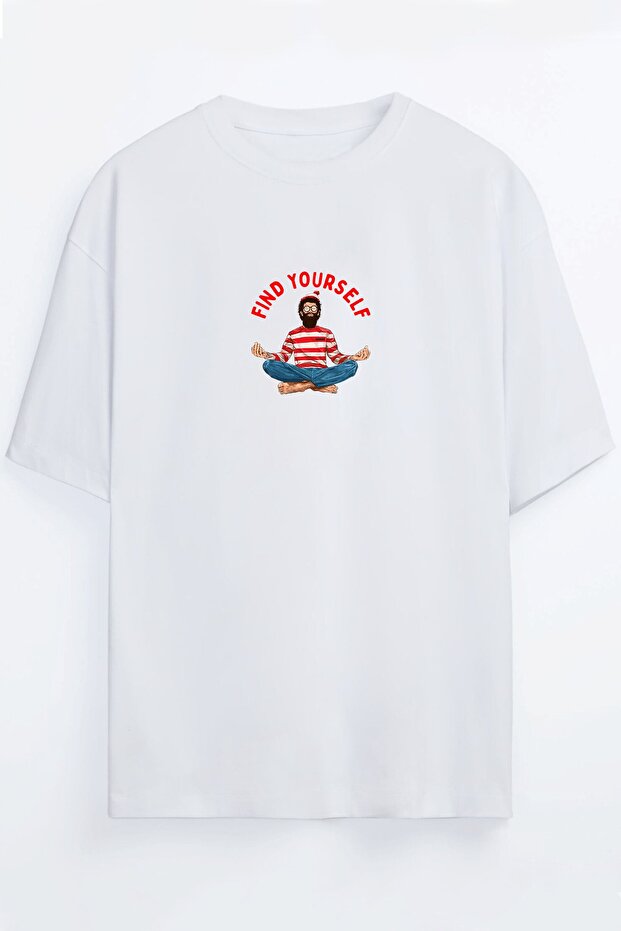 Yoga Waldo - Find Yourself Unisex Black - White Oversize T-shirt