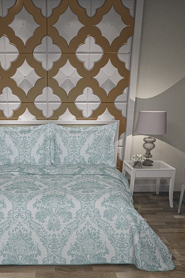 Diamond Damask Double Face Çift Kişilik Yatak Örtüsü Mint - 1