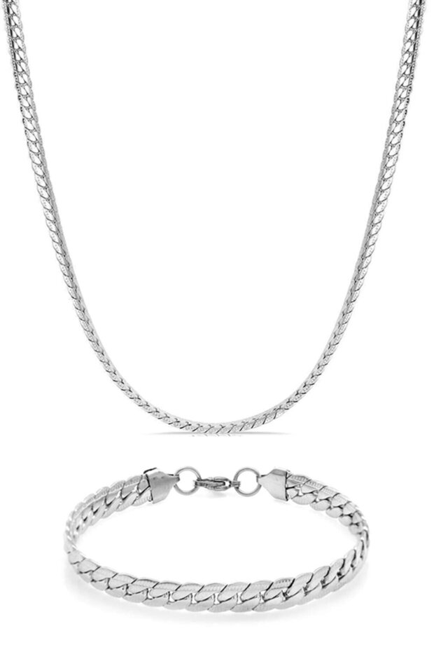 Urban Stainless Steel Silver Necklace and Bracelet Set