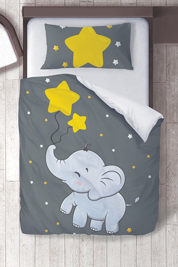 Cotton Micro Satin Yellow Star Elephant Children's Room Kids Bedding Set Without Sheets