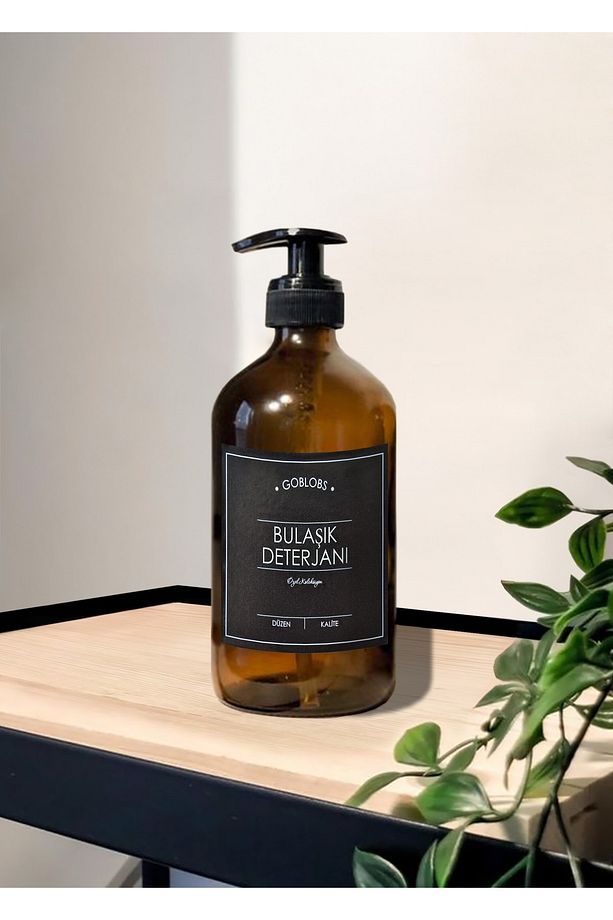 500ml Amber Kahverengi Cam Şişe Bulaşık Deterjanı Siyah Etiketli - 1