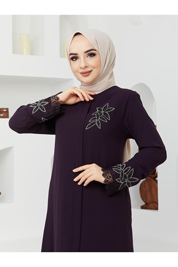 Floral Patterned Honeycomb Fabric Topcoat-Abaya for Ladies-Women