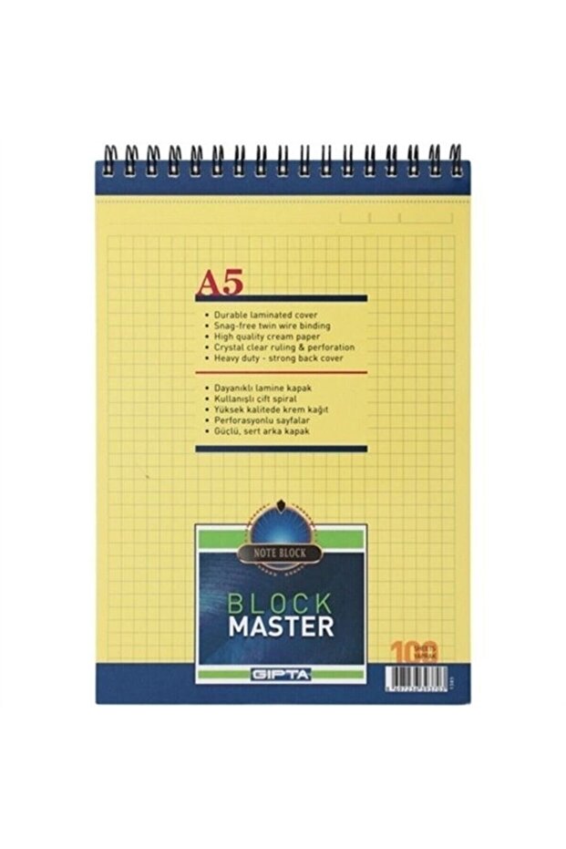 لوحة مذكرة بغطاء من الورق المقوى الحلزوني من Block Master (A5) - 100 ورقة (مربعة)