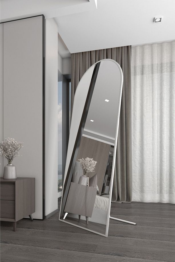 Beyaz Metal Çerçeveli Oval Ayaklı Boy Aynası 180x70 Cm - 1