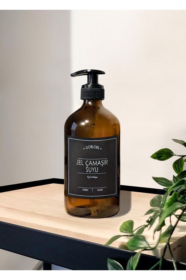 500ml Amber Kahverengi Cam Şişe Make Up Remover Siyah Etiketli - 1