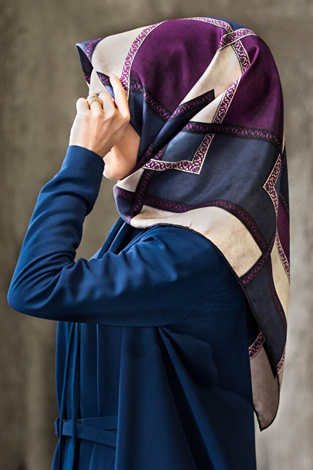Women's Twill Silk Scarf Indigo Plum