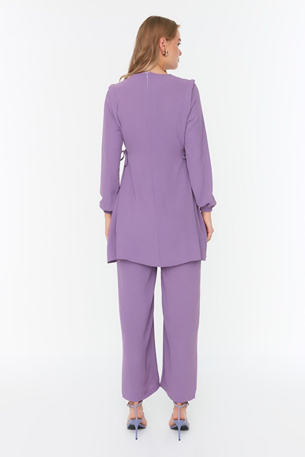 Fioletowe wiązanie z oczkami Szczegółowy zestaw tuniki i spodni Aerobin TCTAW22US0092 - 5