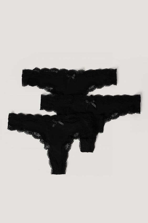 Micro Lace Edge String 3-balení, černá - 2