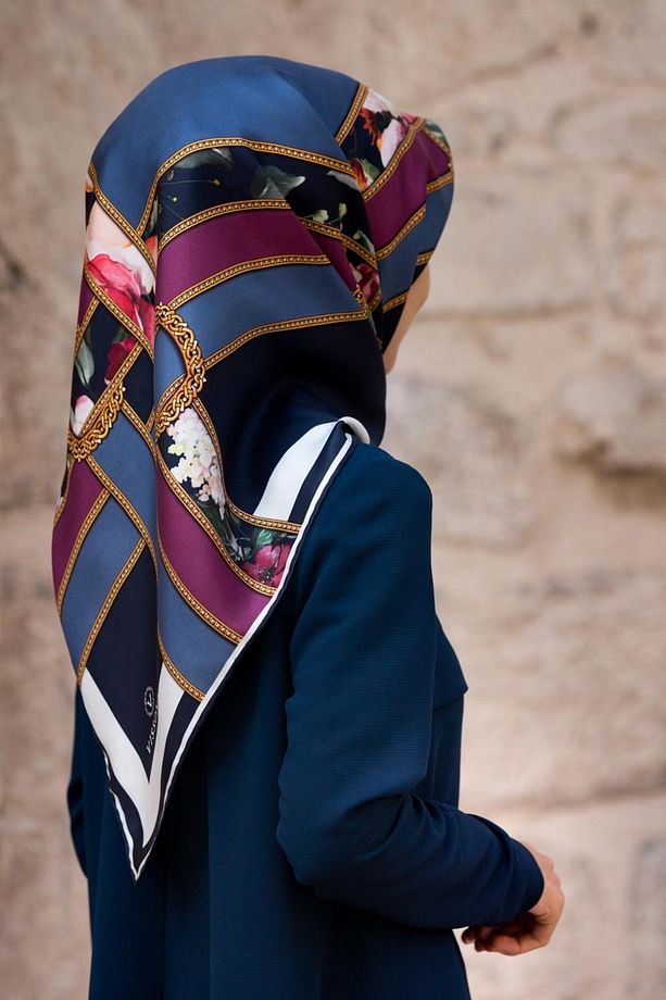 Kadın Twill Ipek Eşarp Indigo Mürdüm - 1