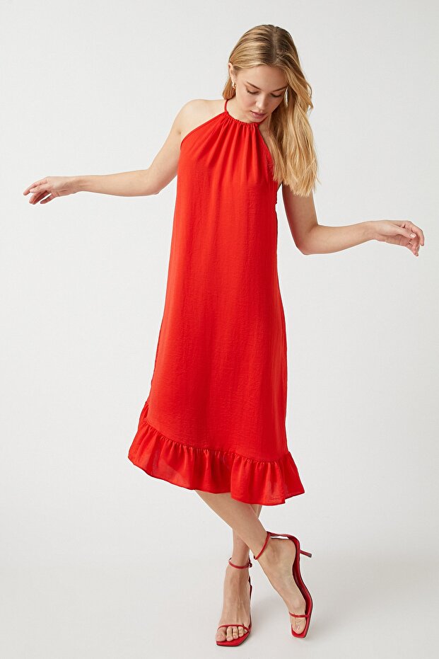 Ruffle Midi Dress Halter Neck