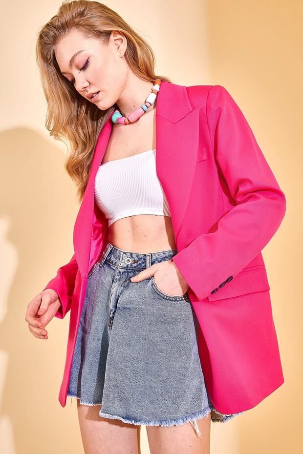 Damen-Blazer mit einem Knopf in Fuchsia, 2YZK4-12708-07 - 3