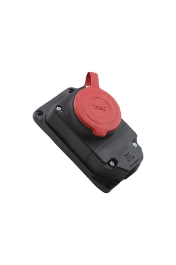 Kauçuk 3 X 25 Amper Trifaze Kapaklı Duvar Prizi - 380 Volt - Siyah - Or2206 - 1