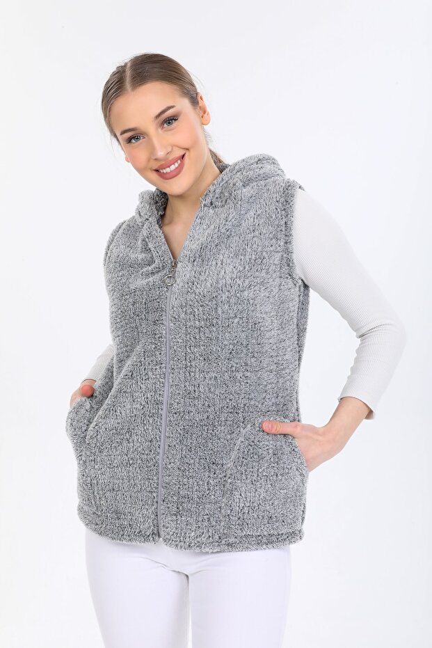 Women's Gray Zippered Fleece Vest