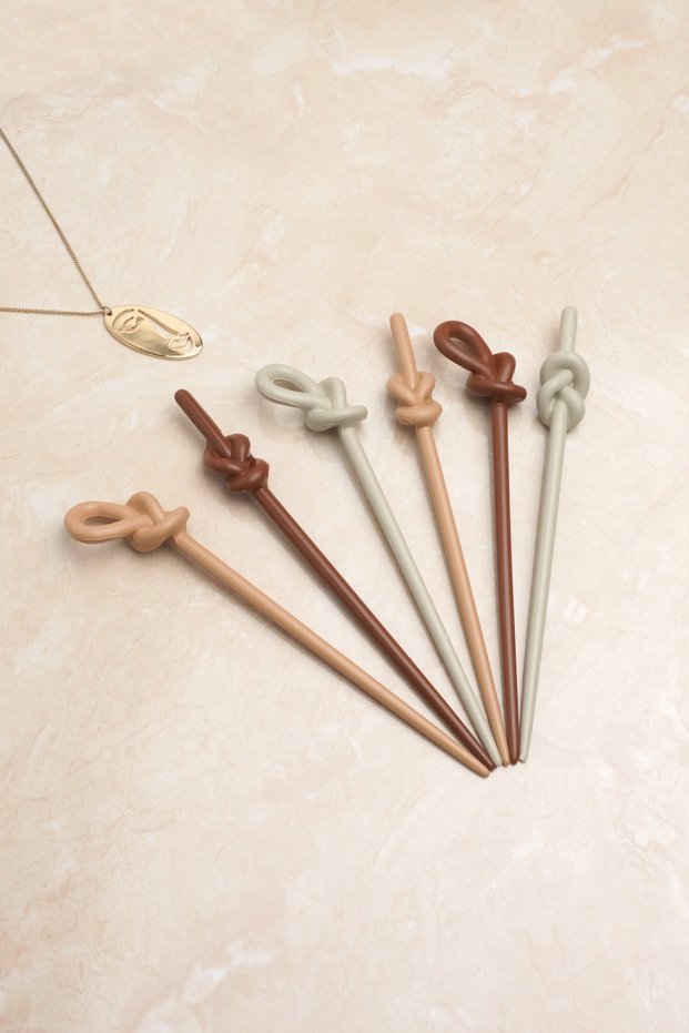 Knob Buckle Women 6 Pieces Brown Tones Women's Knob Stick