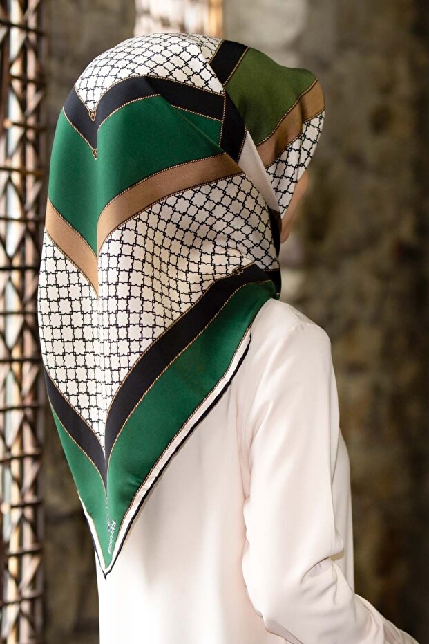 Women's Twill Silk Scarf Emerald Green Black