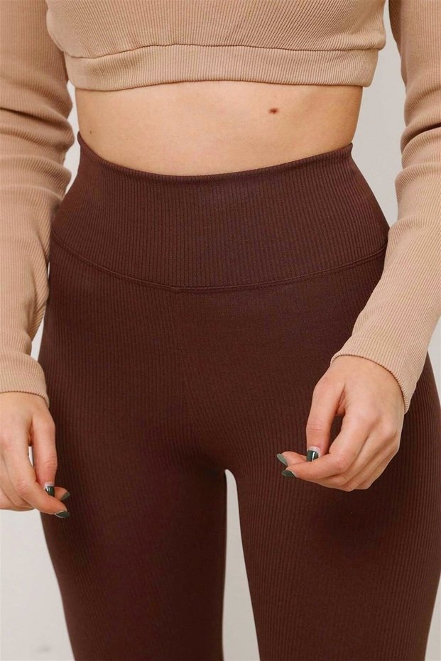 High Waist Ribbed Durable Strengthening Knitted Sports Tights