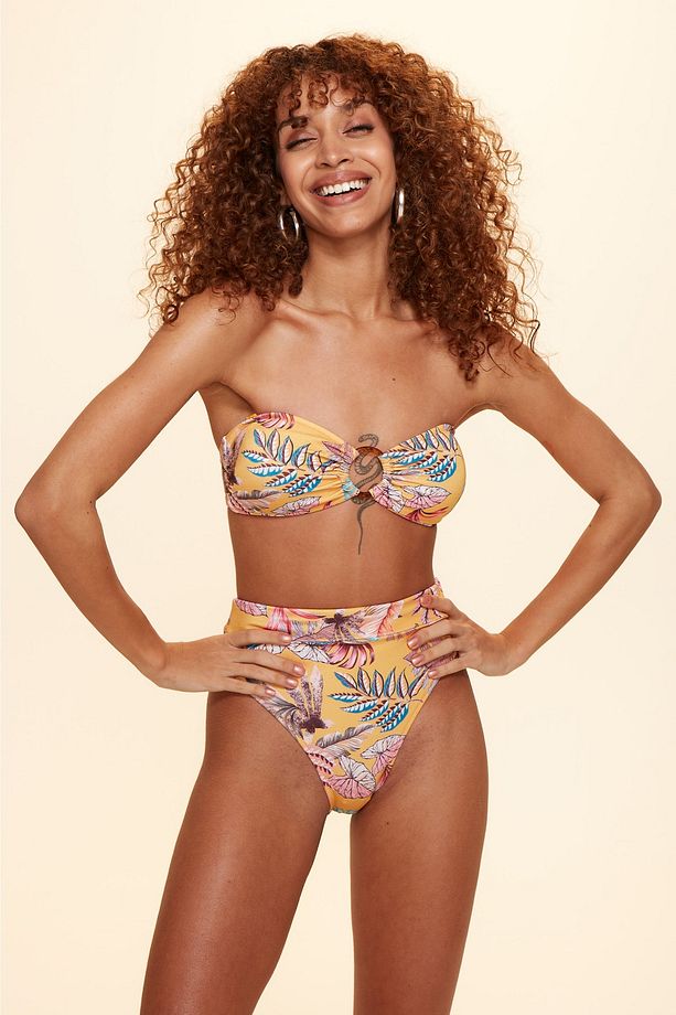 Klain Halkalı Soft Starplez Bikini Tek Üst Yaprak Desenli 229113 - 4