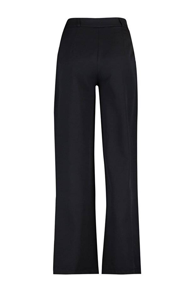 Fekete magas derekú széles szárú/széles szárú redőzött szövet nadrág TWOAW21PL0076 - 7