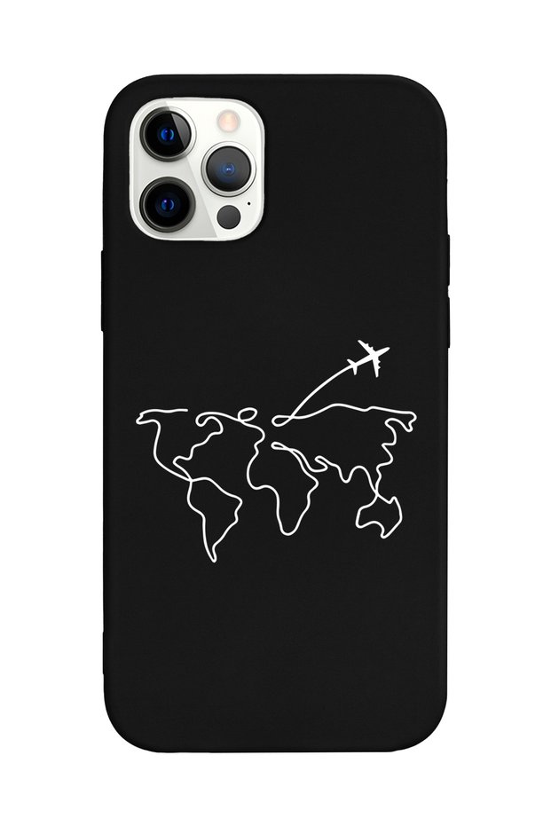 iPhone 13 Pro Max Black Premium Phone Case with Line Map Design