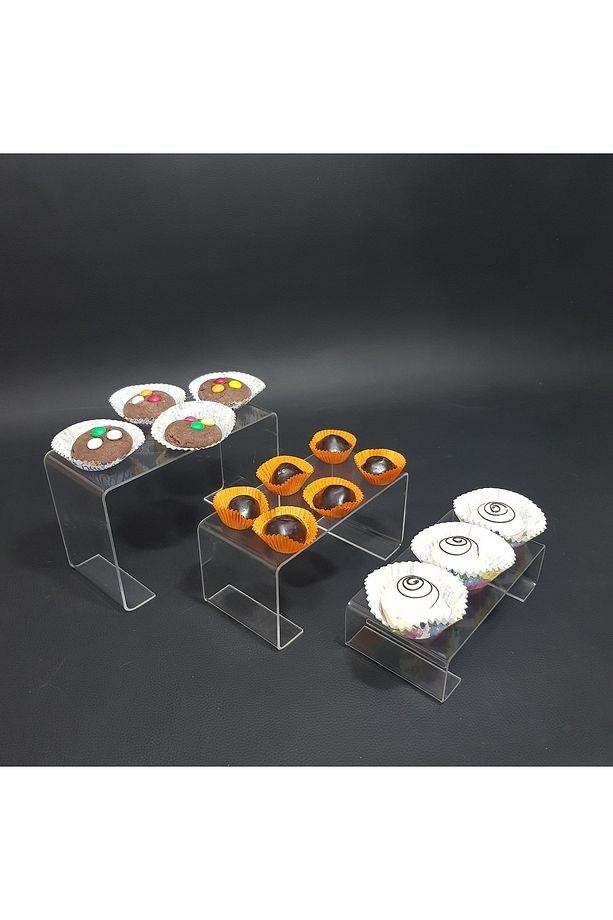 Şeffaf Pleksi 3 Basamaklı Teşhir Cupcake Standı Sv351-1 - 1