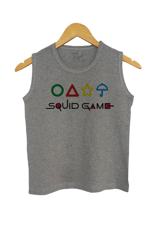 Children's Gray Melange Knitted Sleeveless T-shirt Squid Game Digital Printed