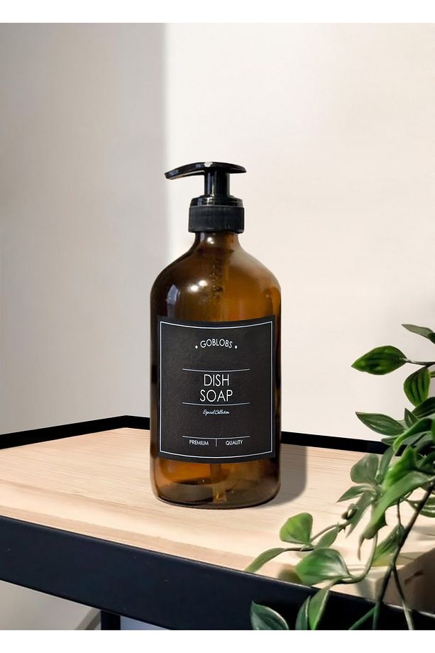 500ml Amber Kahverengi Cam Şişe Hand Soap Siyah Etiketli - 1