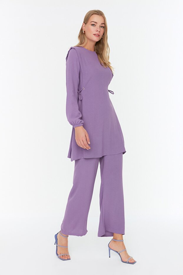 Fioletowe wiązanie z oczkami Szczegółowy zestaw tuniki i spodni Aerobin TCTAW22US0092 - 4