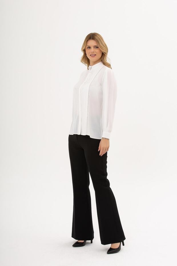 Pliseli Taşlı Bluz - 5