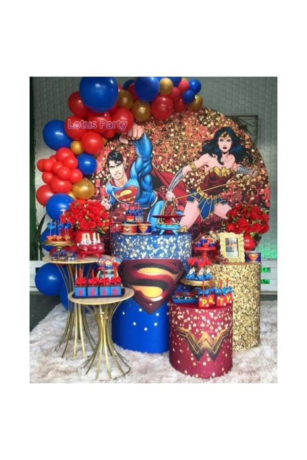 50 Pieces - Superman Themed Balloon Chain Set - ( Red - Navy Blue - Gold Colored )