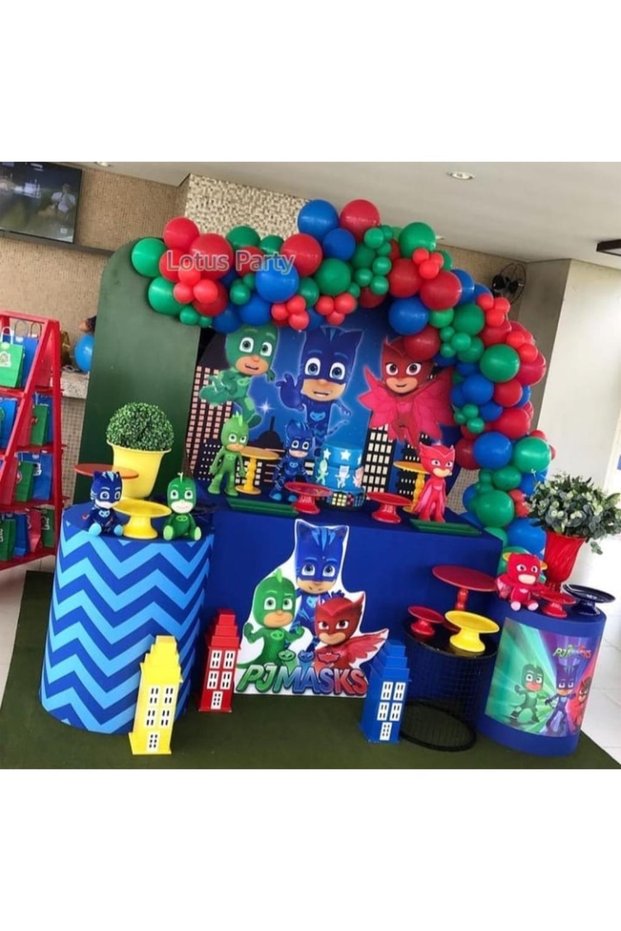 100 Pieces - Pj Masks Themed Balloon Chain Set - ( Navy Blue - Red - Green )