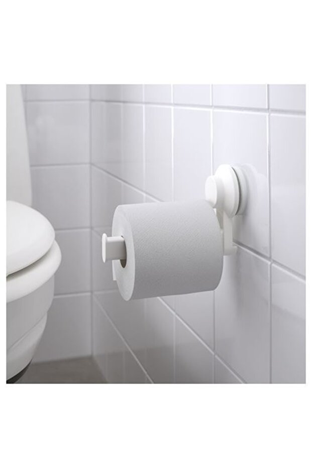 White Toilet Roll Holder with Suction Cup - Perforation Free and Practical Assembly