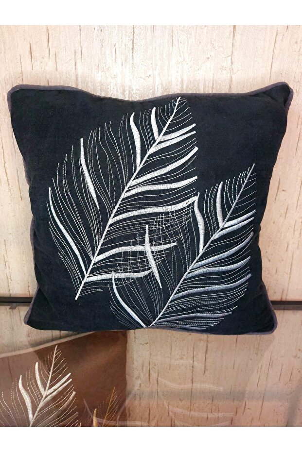 Embroidered Throw Pillow Cover Leaf Model Embroidered Piping